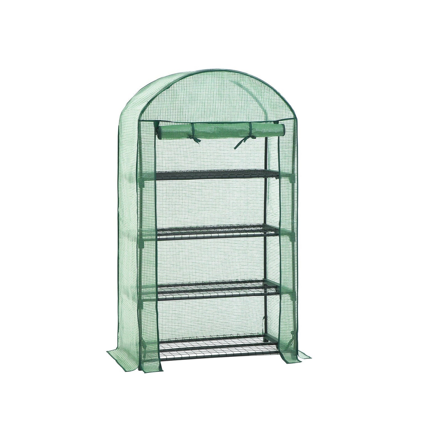 4-Tier Greenhouse - Metal - Green - Roll-Up Door