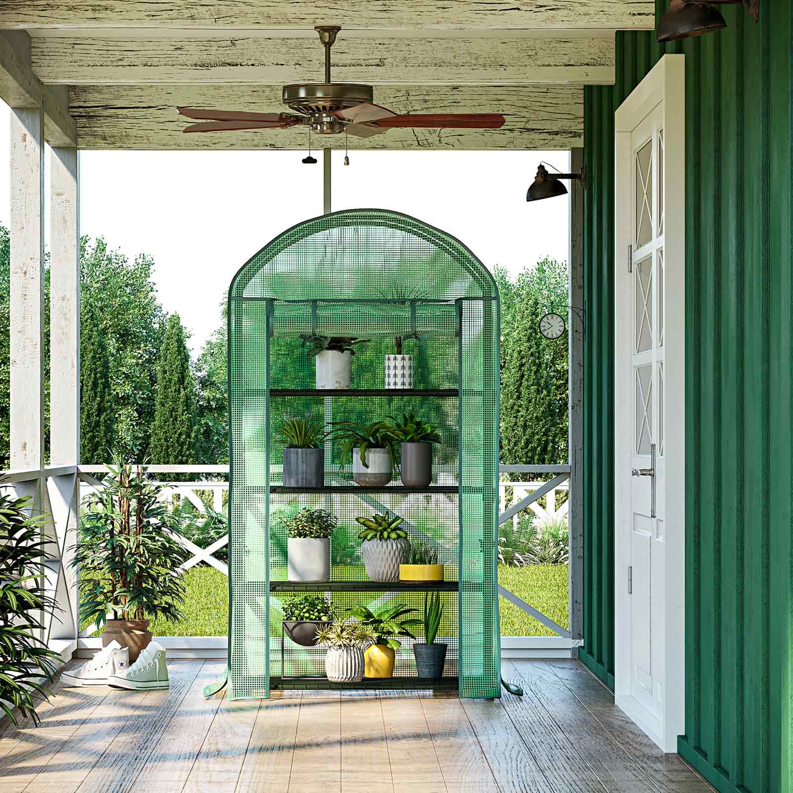 4-Tier Greenhouse - Metal - Green - Roll-Up Door