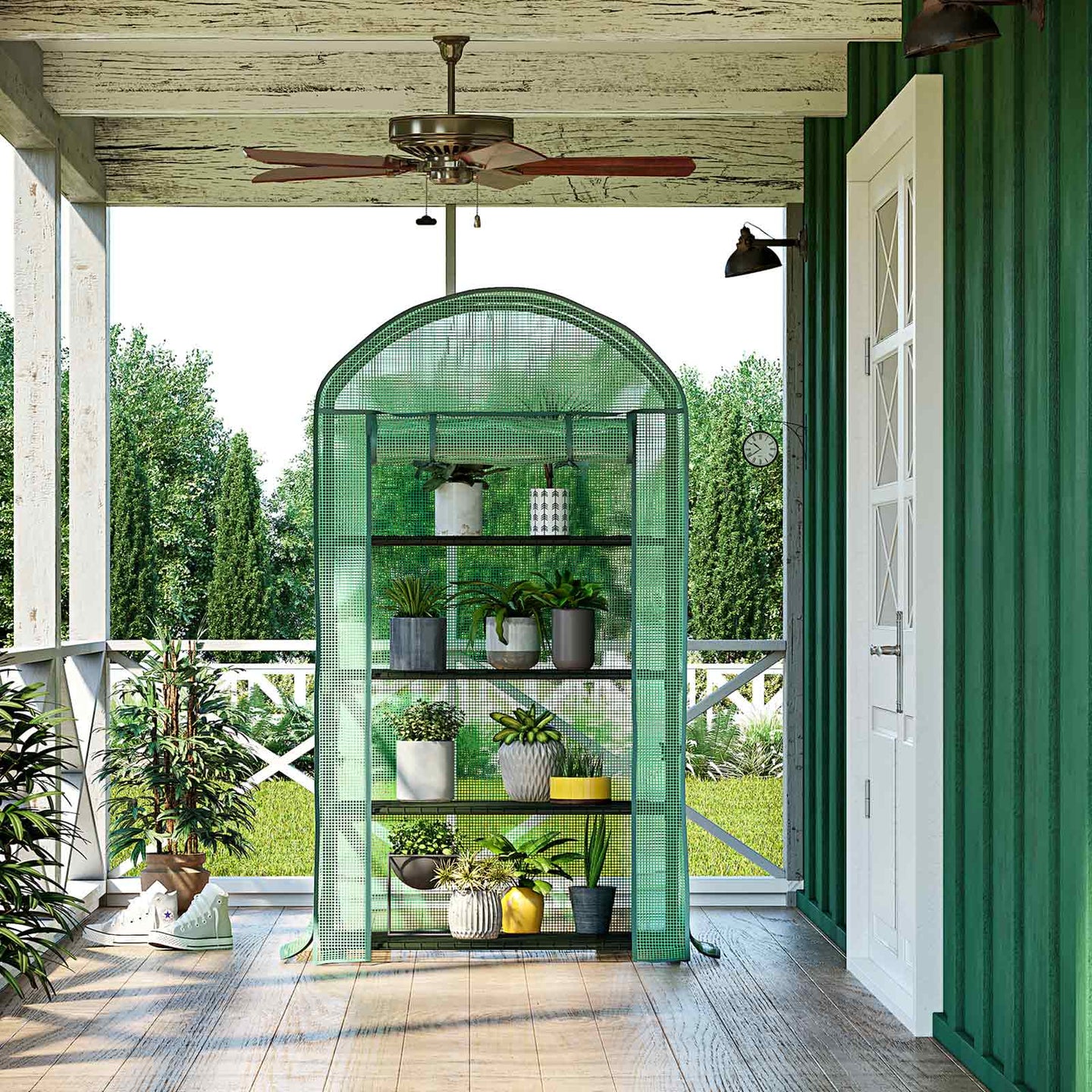4-Tier Greenhouse - Metal - Green - Roll-Up Door
