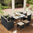 Garden Dining Table and Chairs Set - PE Rattan - Black and Beige - Space-Saving with Cushions