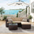 Garden Furniture Set - PE Rattan - Black and Beige - 5-Piece Patio Conversation Set with Cushions and Glass Table