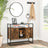 Storage Cabinet - Tempered Glass - Rustic Brown and Black - Open Compartments
