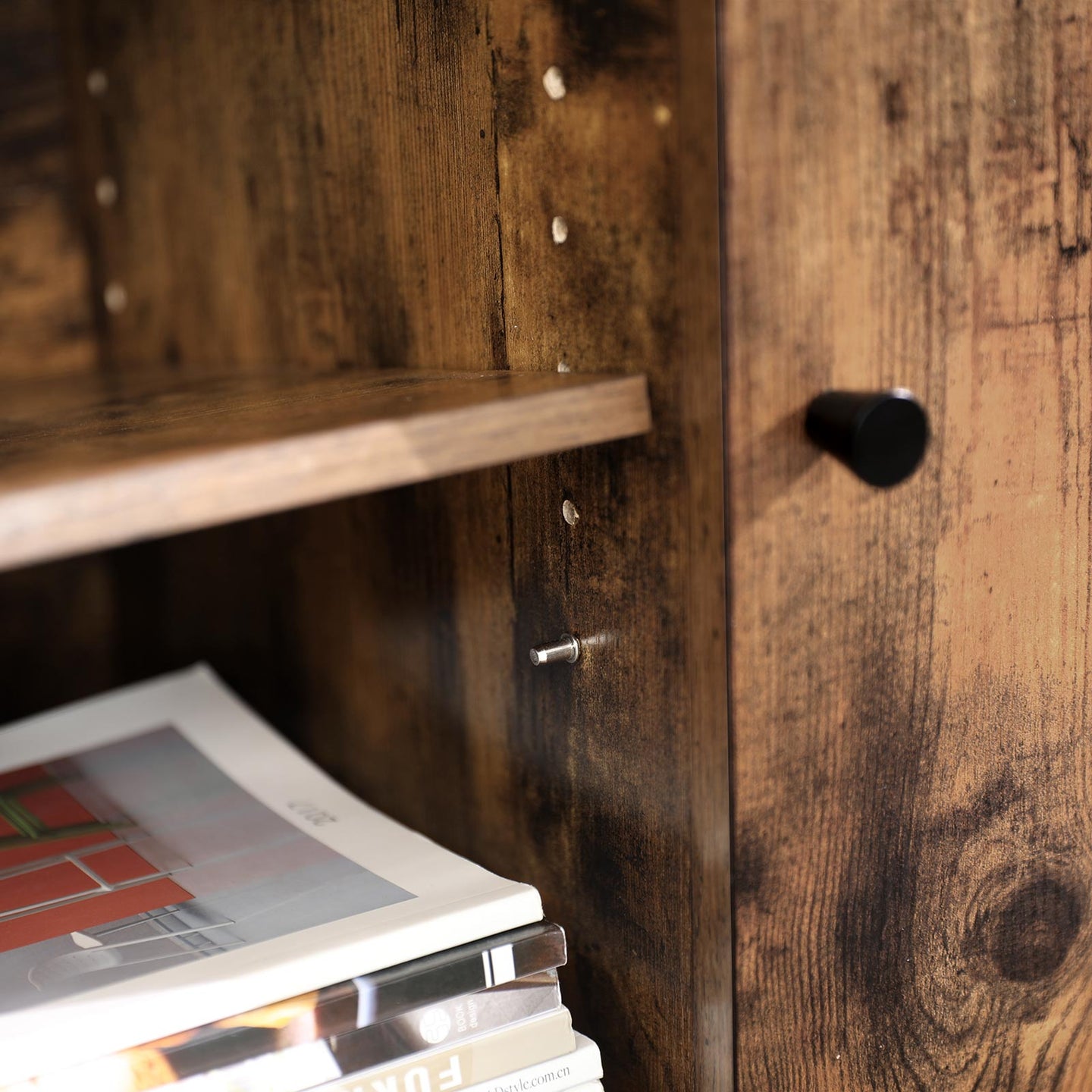 Storage Cabinet - Tempered Glass - Rustic Brown and Black - Open Compartments
