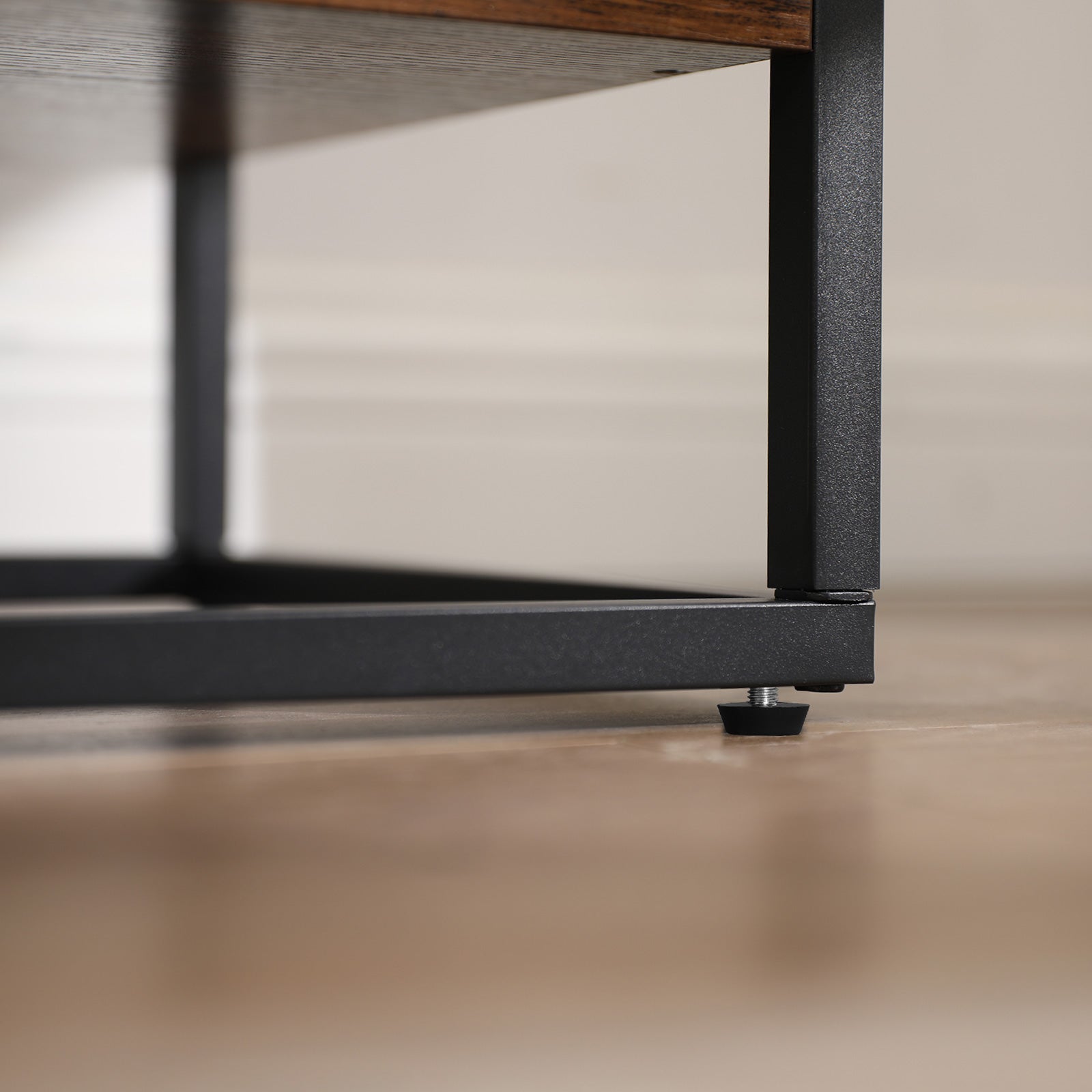 Storage Cabinet - Tempered Glass - Rustic Brown and Black - Open Compartments