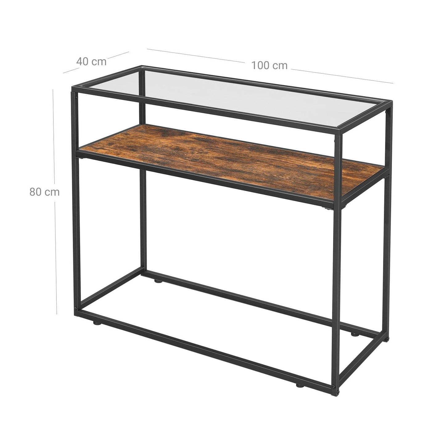 Console Table - Tempered Glass - Rustic Brown and Black