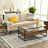 Coffee Table - Tempered Glass - Rustic Brown - With 2 Drawers and Industrial Shelf