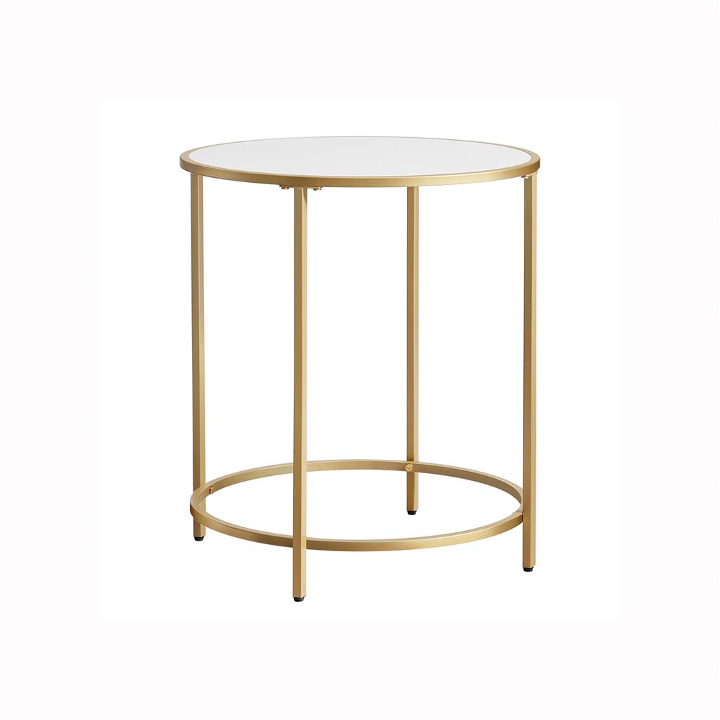 Round Side Table - Gold and White - Wooden Top