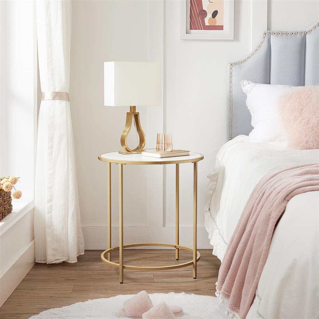 Round Side Table - Gold and White - Wooden Top