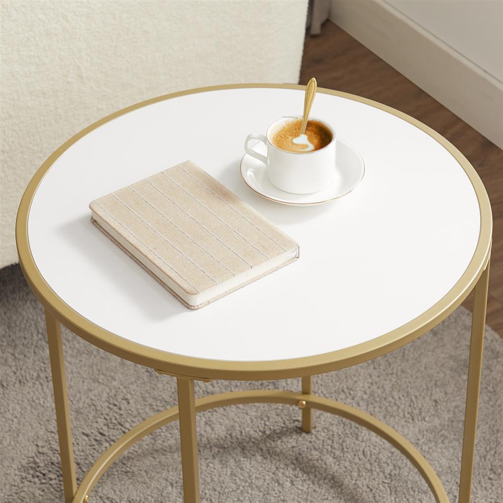 Round Side Table - Gold and White - Wooden Top