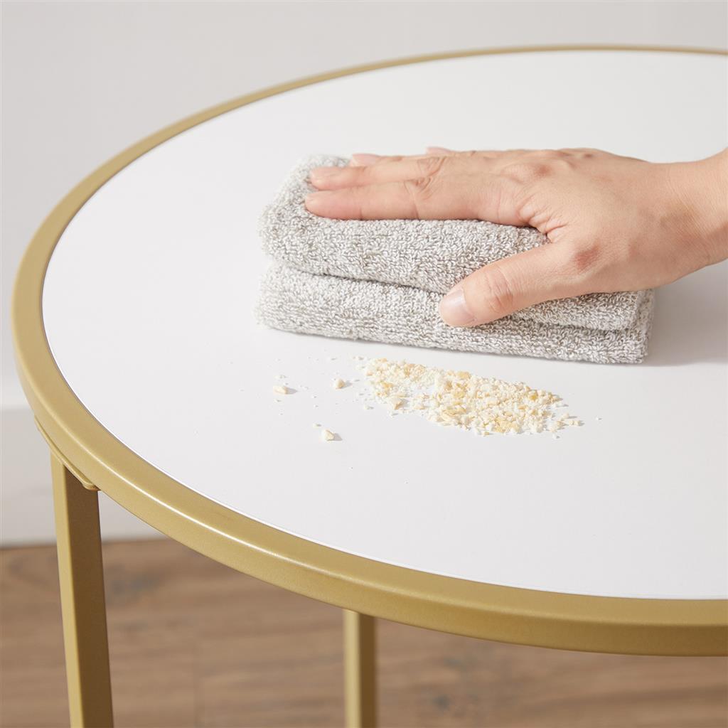 Round Side Table - Gold and White - Wooden Top