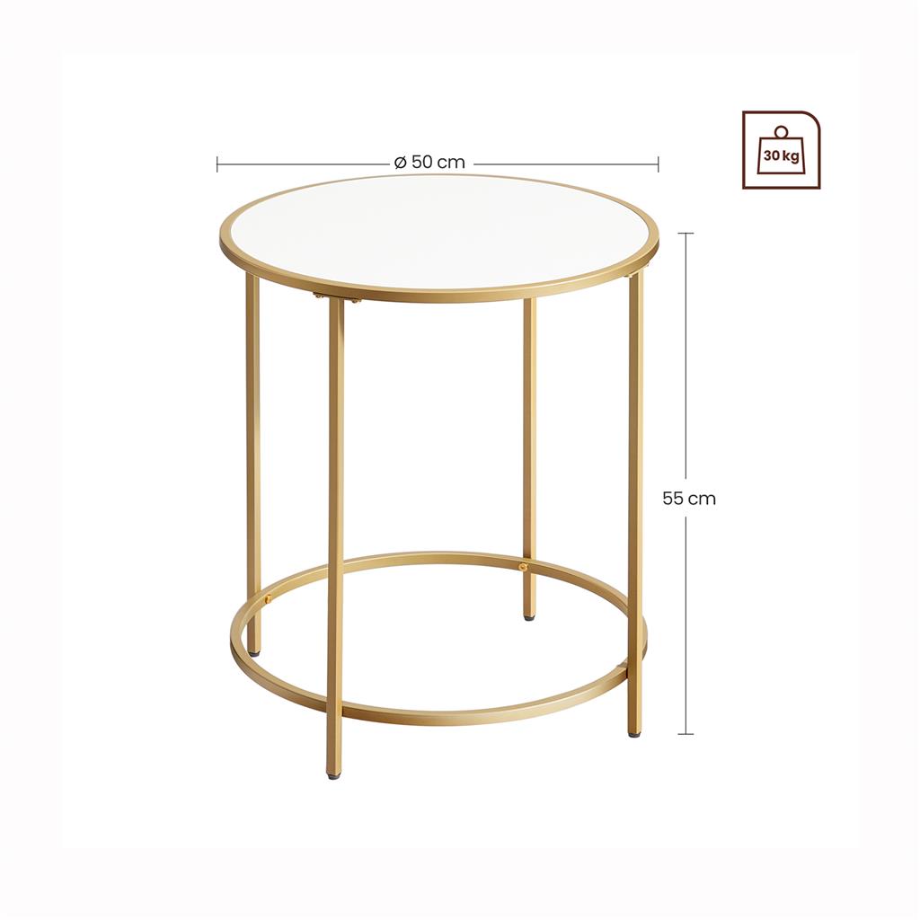 Round Side Table - Gold and White - Wooden Top