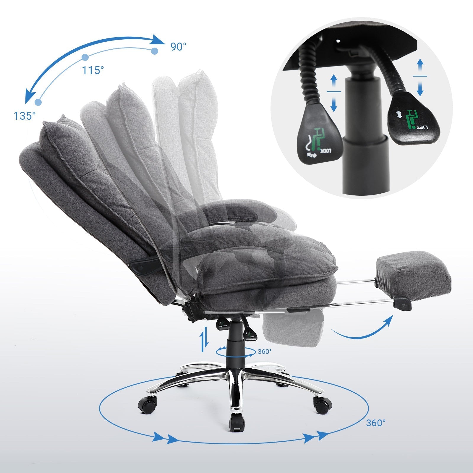 Ergonomic Office Chair - Fabric - Gray - Executive Design