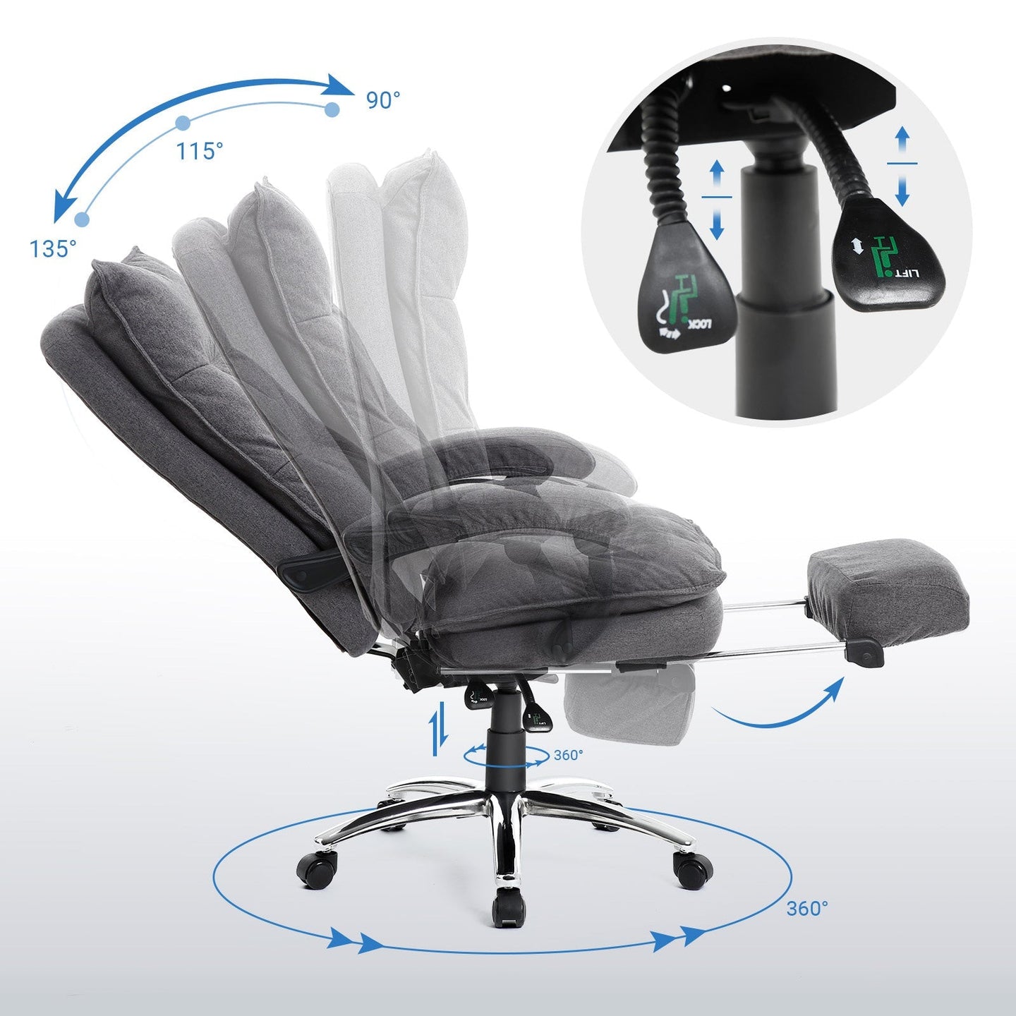 Ergonomic Office Chair - Fabric - Gray - Executive Design