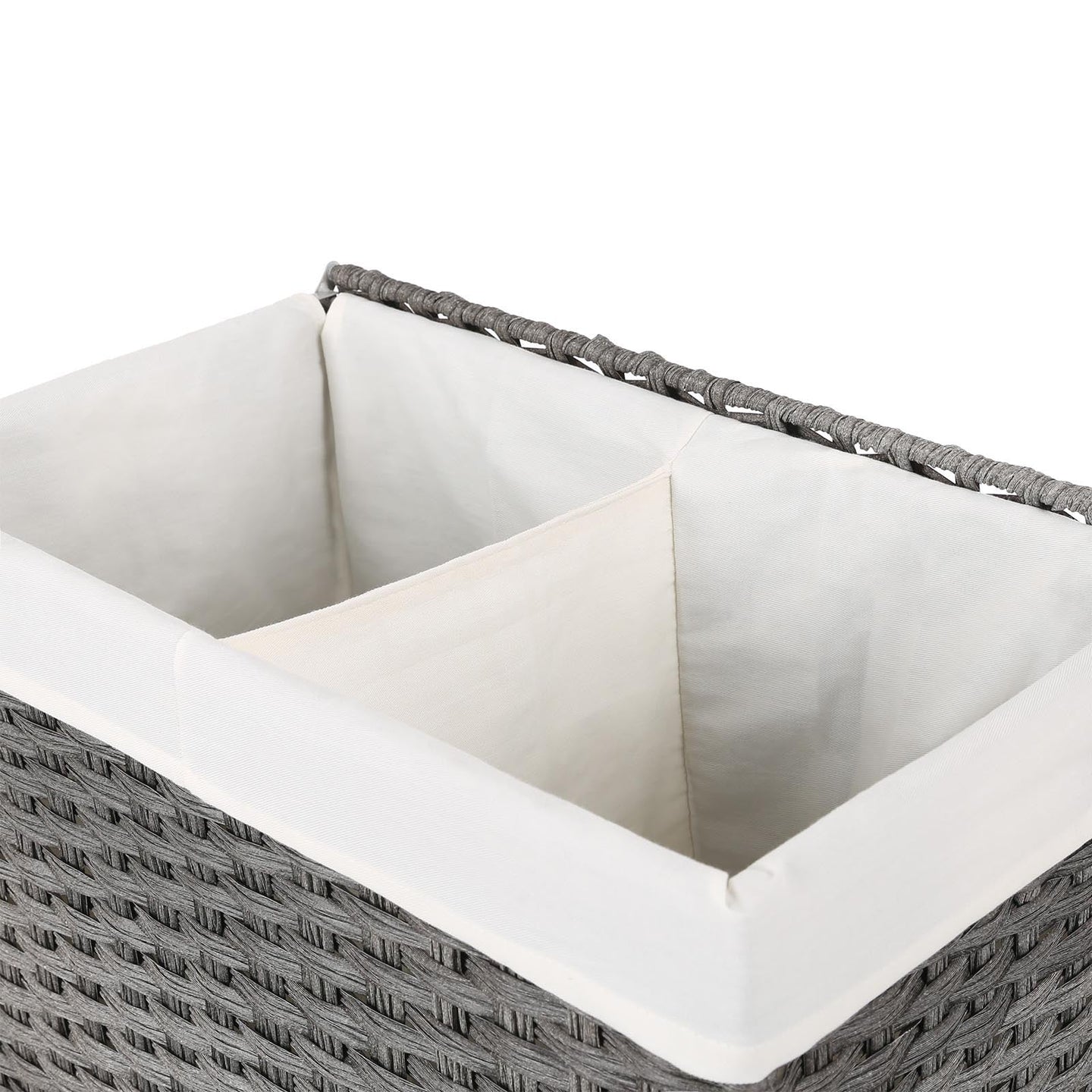 Handwoven Laundry Hamper - Synthetic Rattan - Gray - Divided Design with Lid and Handles
