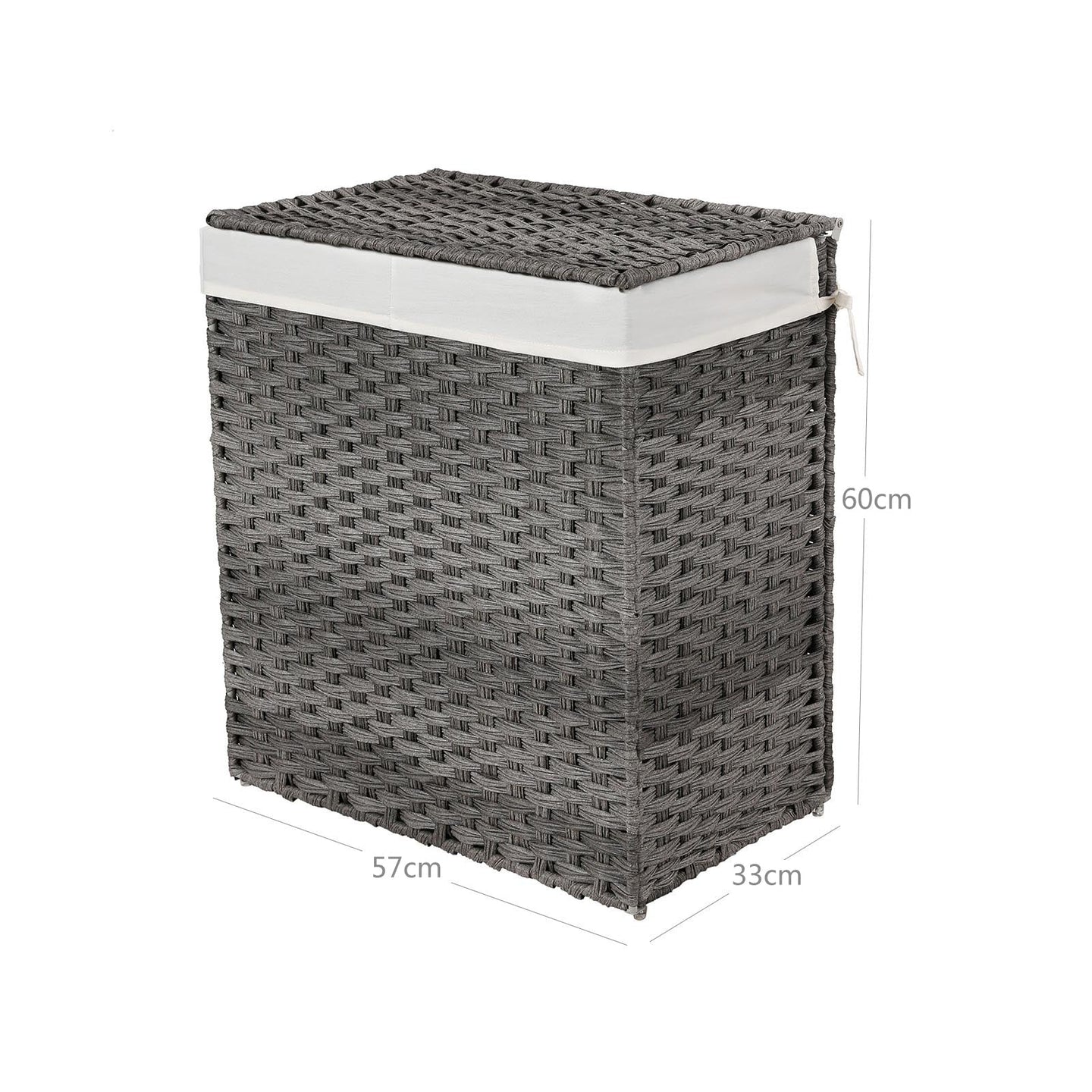 Handwoven Laundry Hamper - Synthetic Rattan - Gray - Divided Design with Lid and Handles