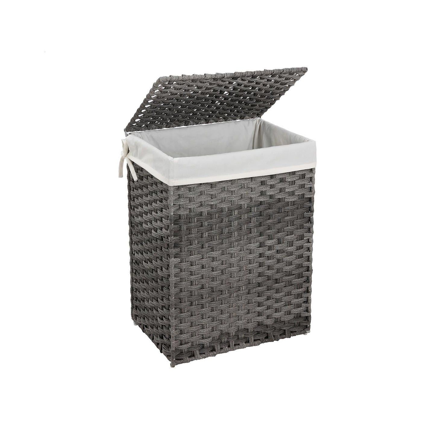 Laundry Basket - Synthetic Rattan - Gray - 90L Capacity with Lid and Removable Liner