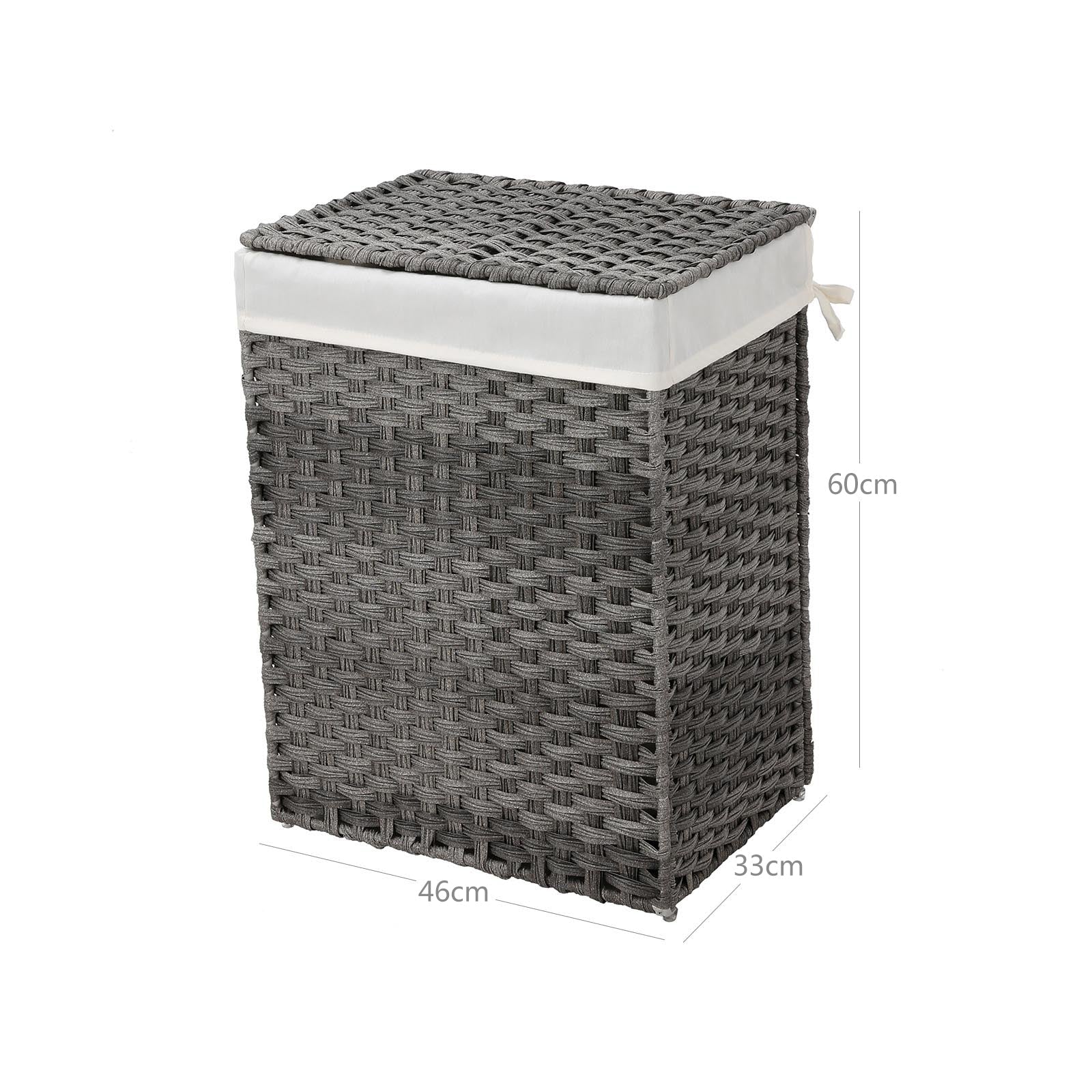 Laundry Basket - Synthetic Rattan - Gray - 90L Capacity with Lid and Removable Liner