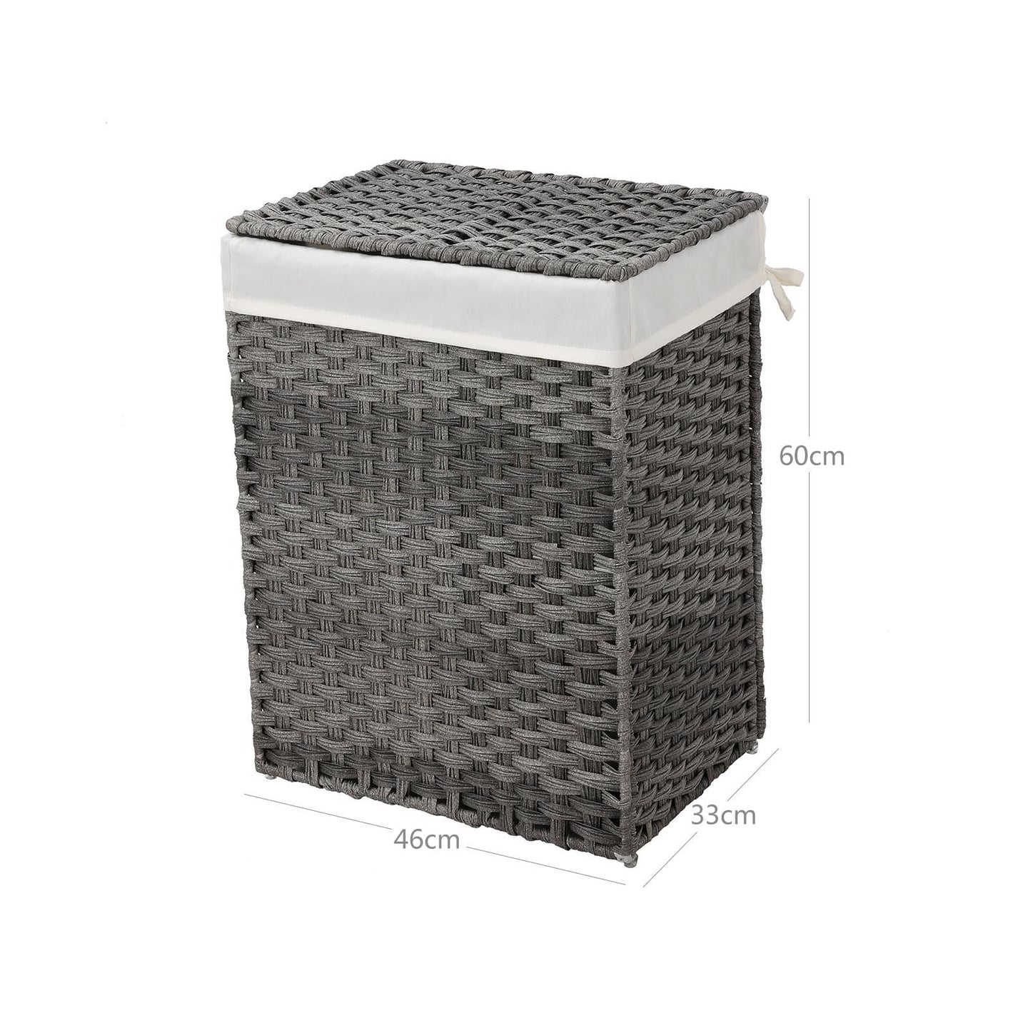 Laundry Basket - Synthetic Rattan - Gray - 90L Capacity with Lid and Removable Liner