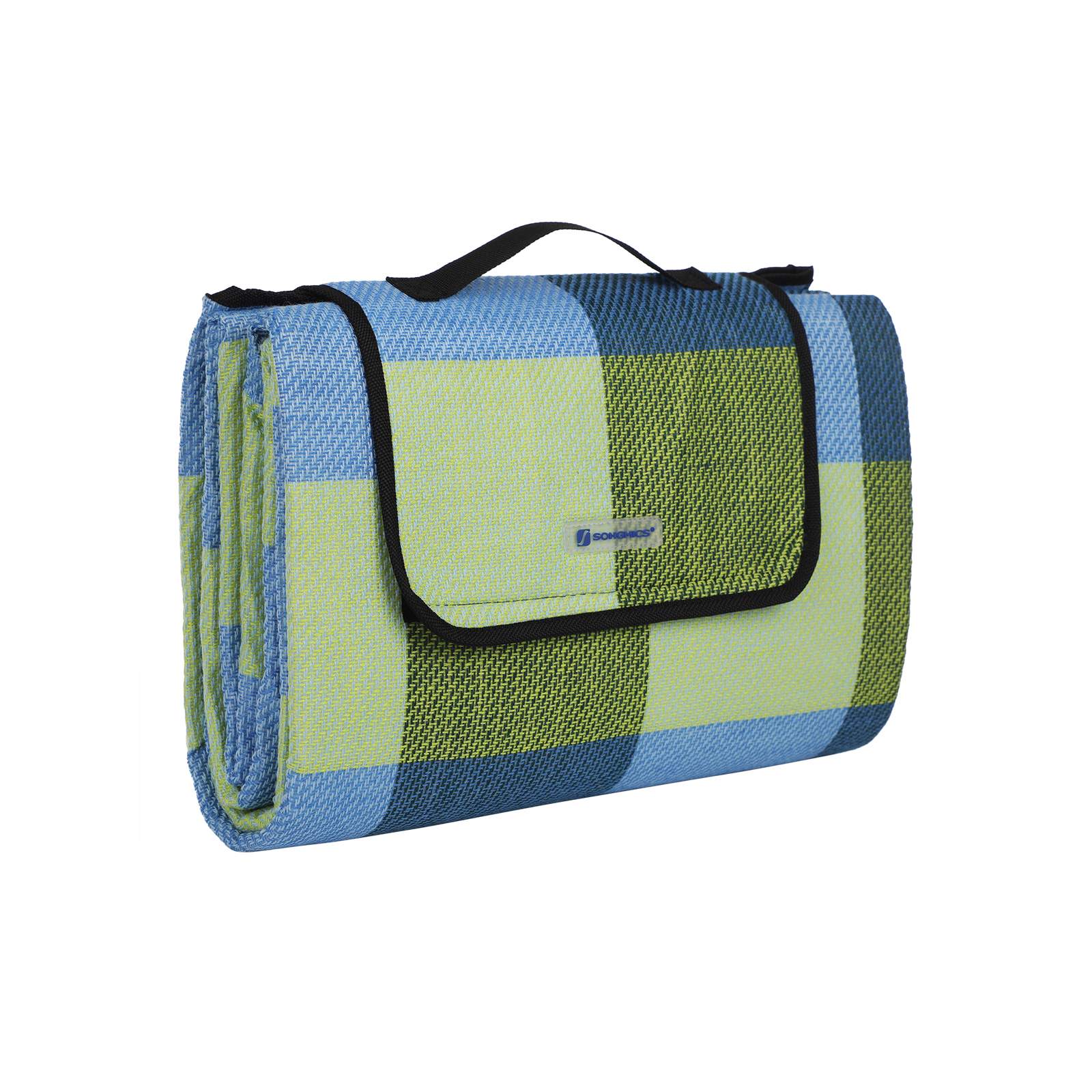Picnic Blanket - Waterproof Fabric - Green Blue - With Carrying Handle