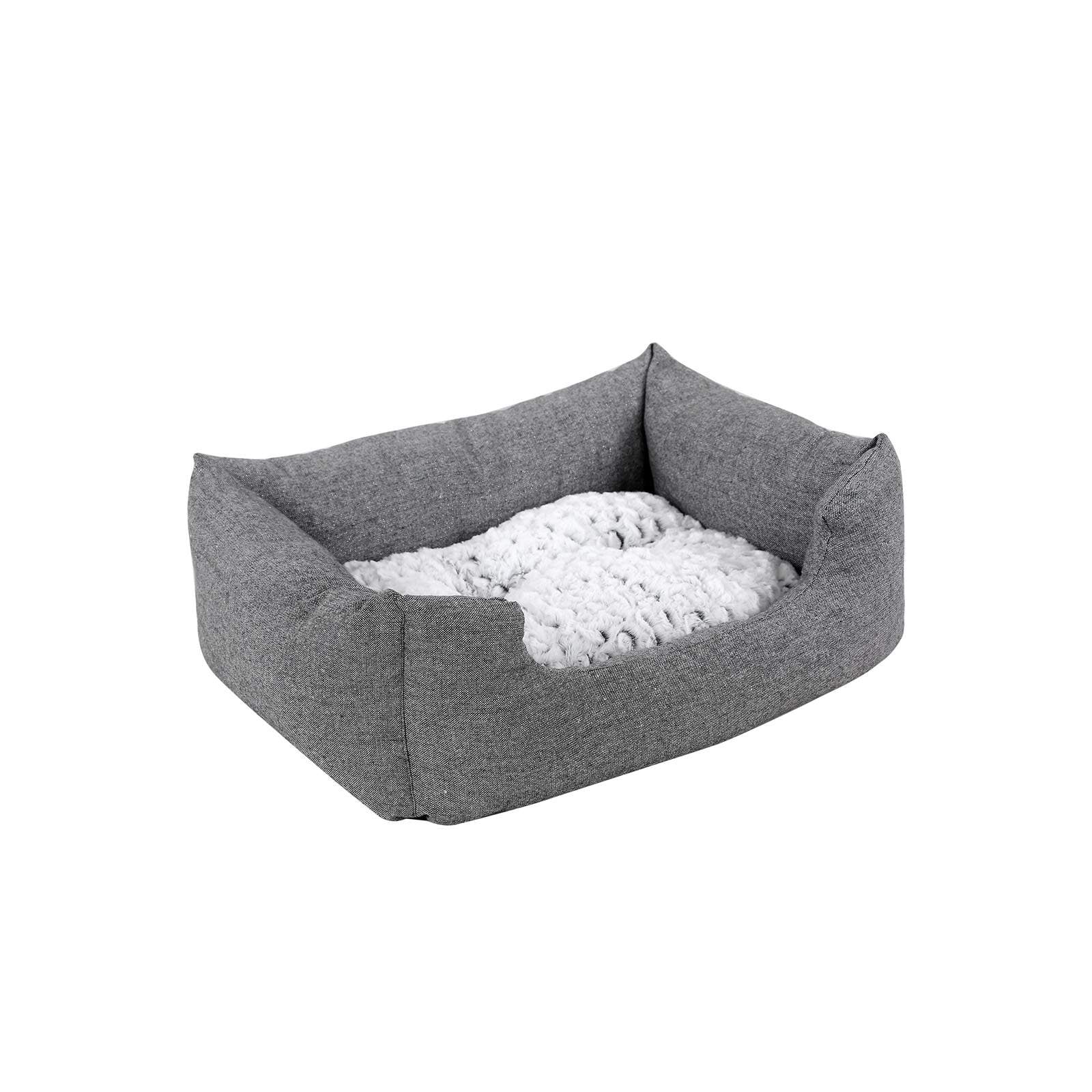 Plush Dog Bed - Soft Fabric - Grey - Round Shape with Removable Cover