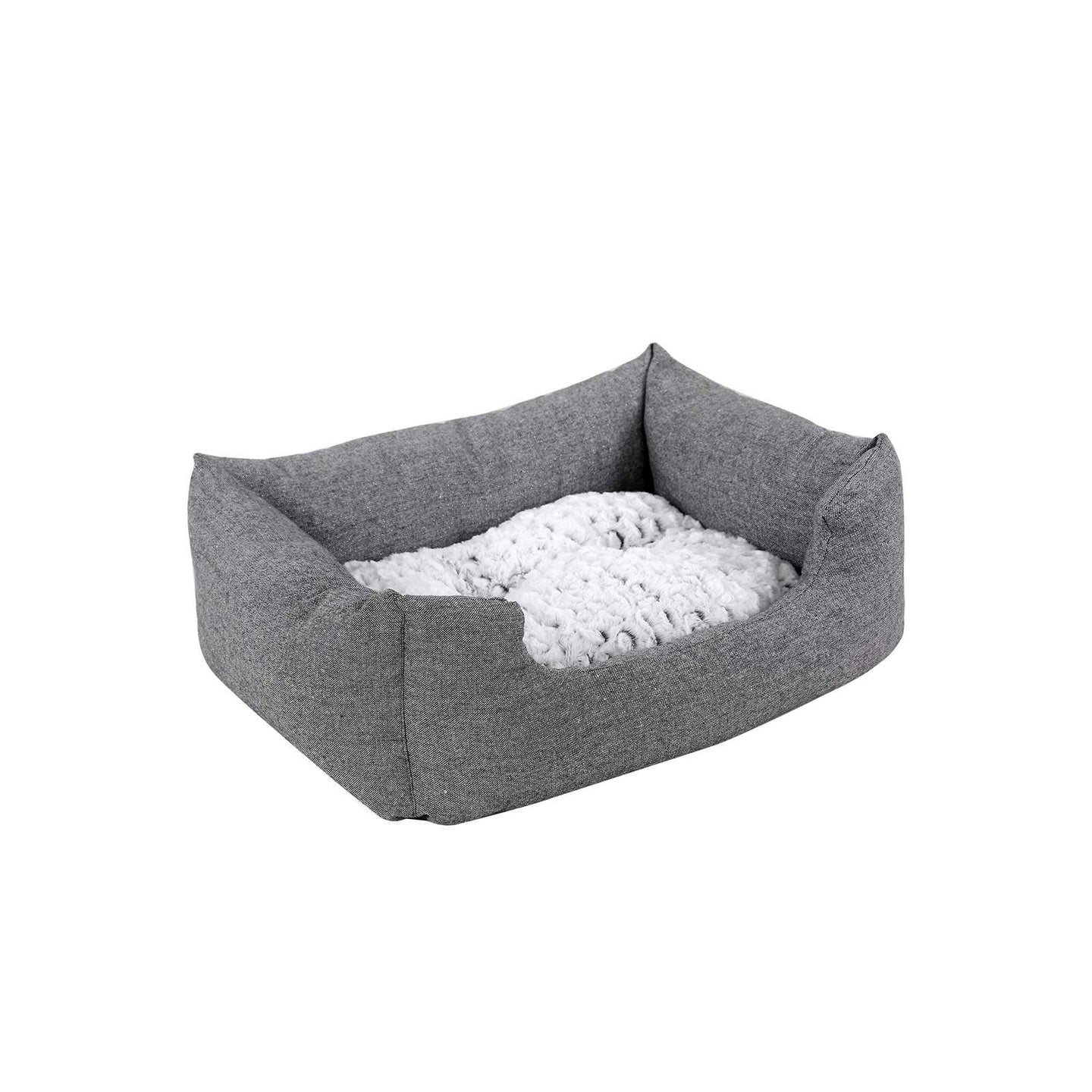 Plush Dog Bed - Soft Fabric - Grey - Round Shape with Removable Cover