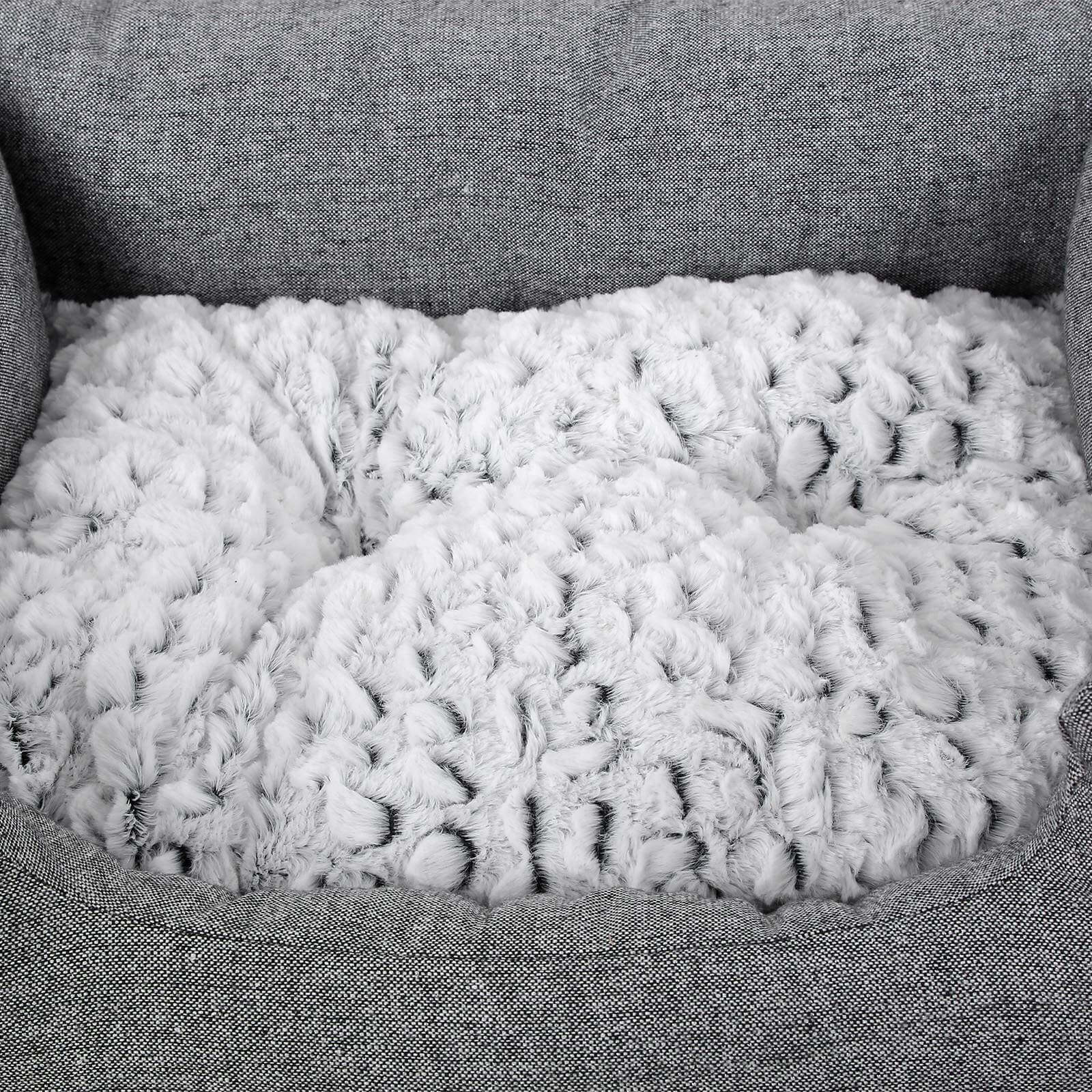 Plush Dog Bed - Soft Fabric - Grey - Round Shape with Removable Cover