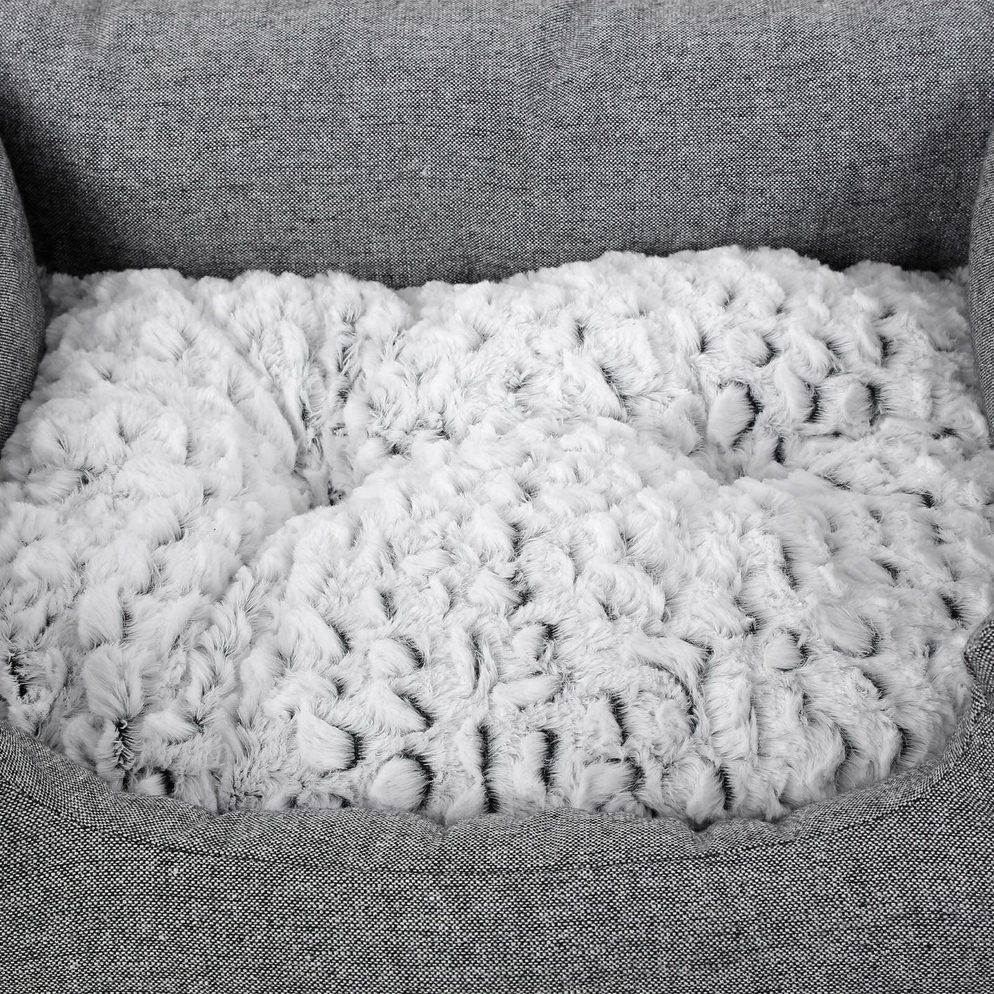 Plush Dog Bed - Soft Fabric - Grey - Round Shape with Removable Cover