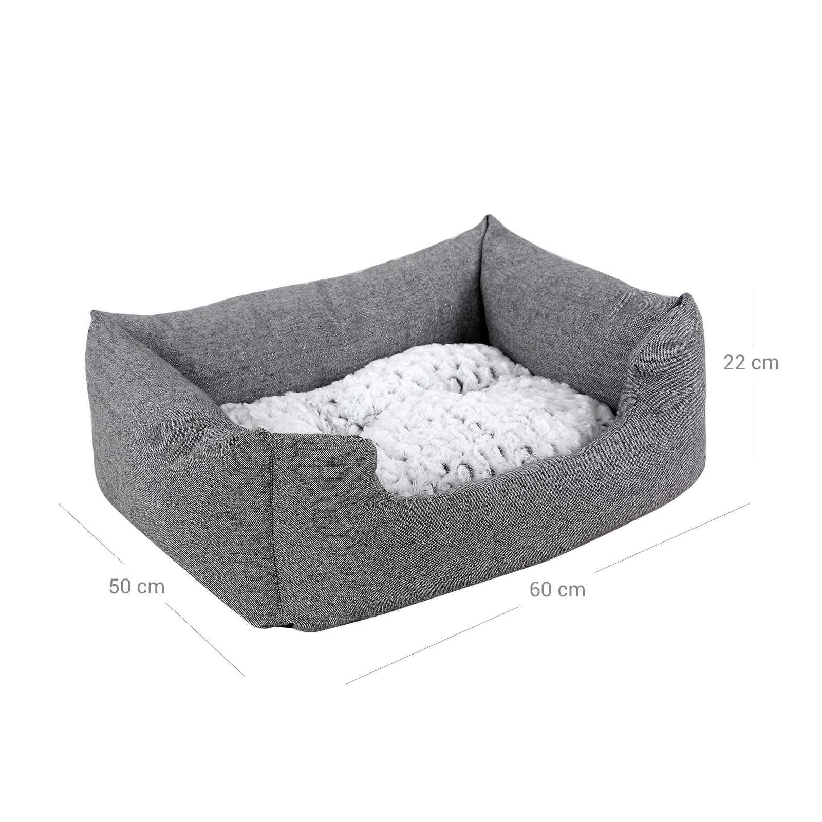 Plush Dog Bed - Soft Fabric - Grey - Round Shape with Removable Cover