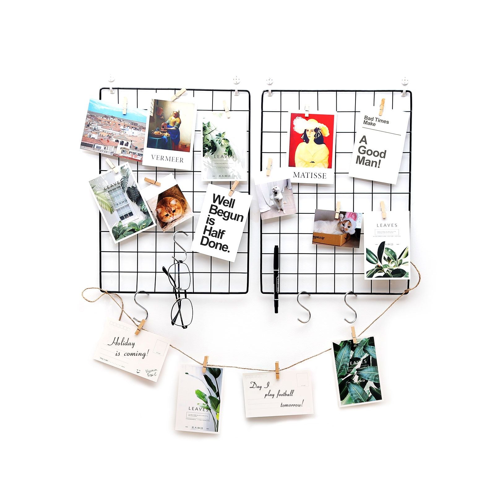 Grid Panel Photo Wall - Metal Mesh - Rose Gold - Multifunctional DIY Display with Clips and S Hooks