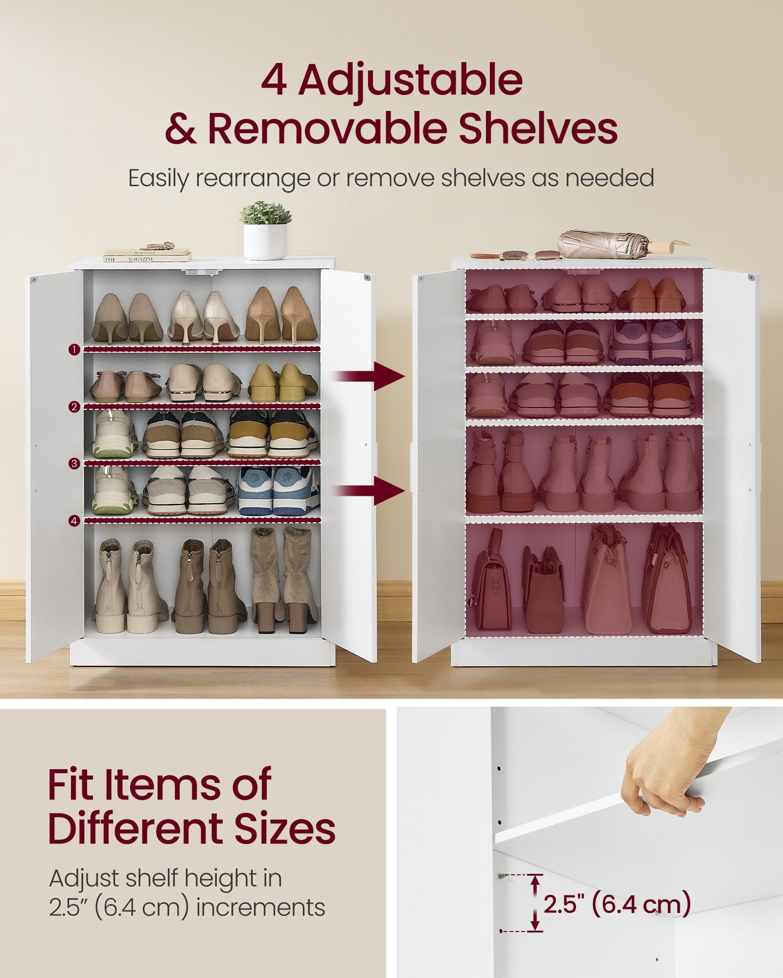 Storage Cabinet - With Doors and Adjustable Shelves - White - 36 x 60 x 90.4 cm