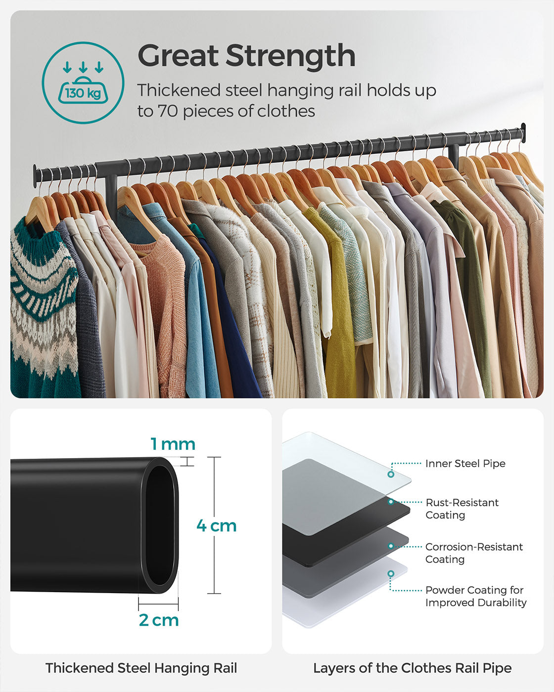 Heavy-Duty Clothes Rack - All-Metal - Matte Black - Extendable Hanging Rail