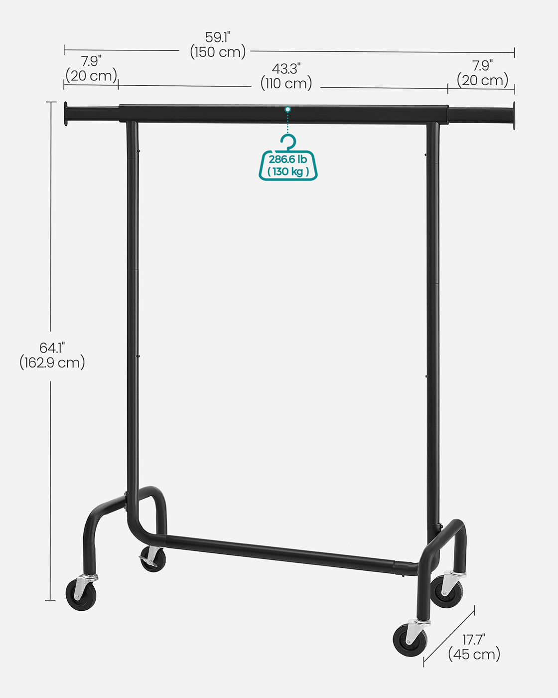 Heavy-Duty Clothes Rack - All-Metal - Matte Black - Extendable Hanging Rail