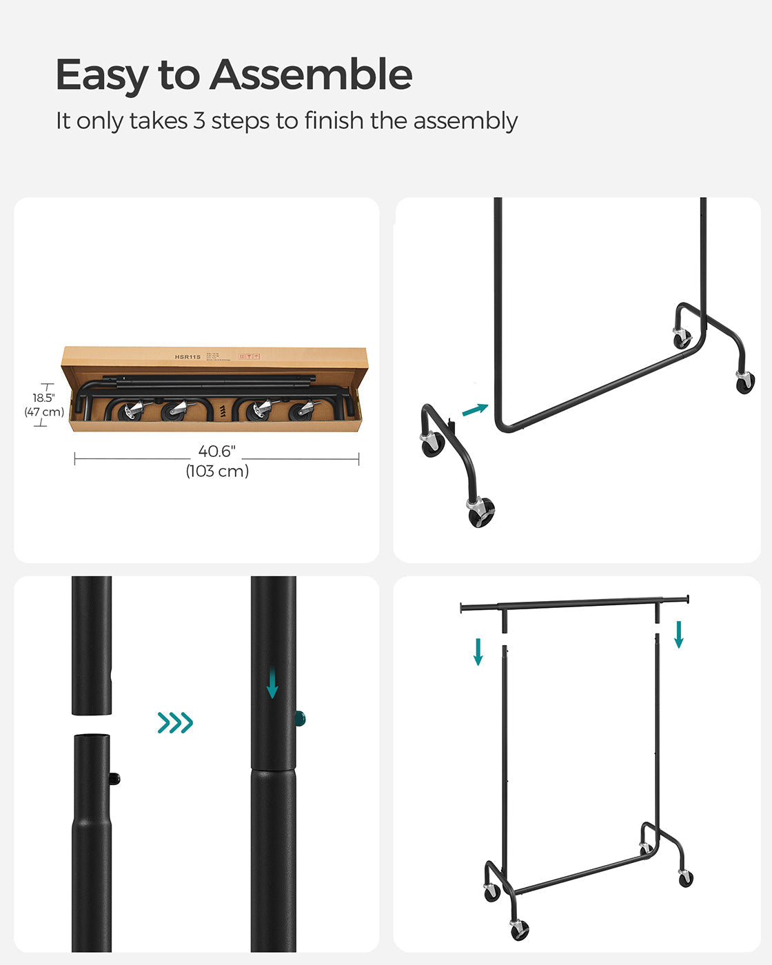 Heavy-Duty Clothes Rack - All-Metal - Matte Black - Extendable Hanging Rail