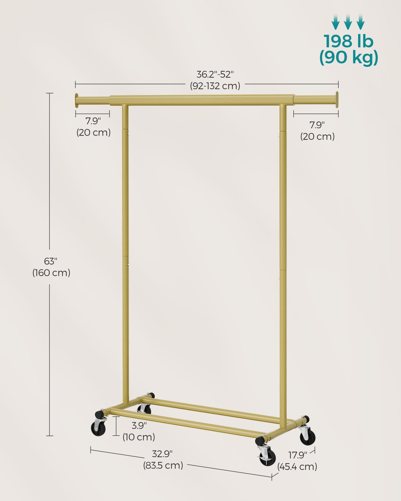 Heavy-Duty Clothes Rack - Metal - Pale Gold - Extendable Hanging Rail