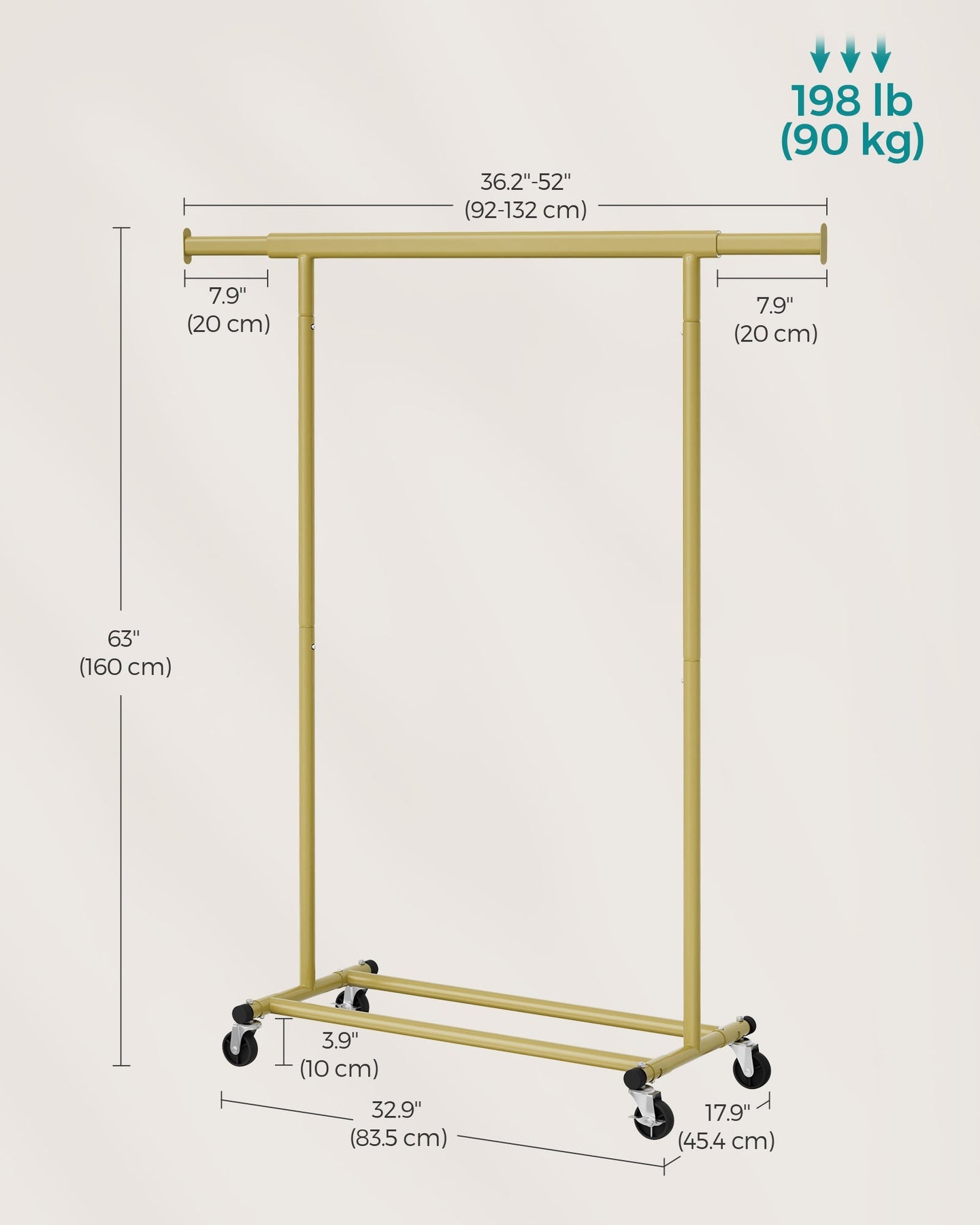 Heavy-Duty Clothes Rack - Metal - Pale Gold - Extendable Hanging Rail