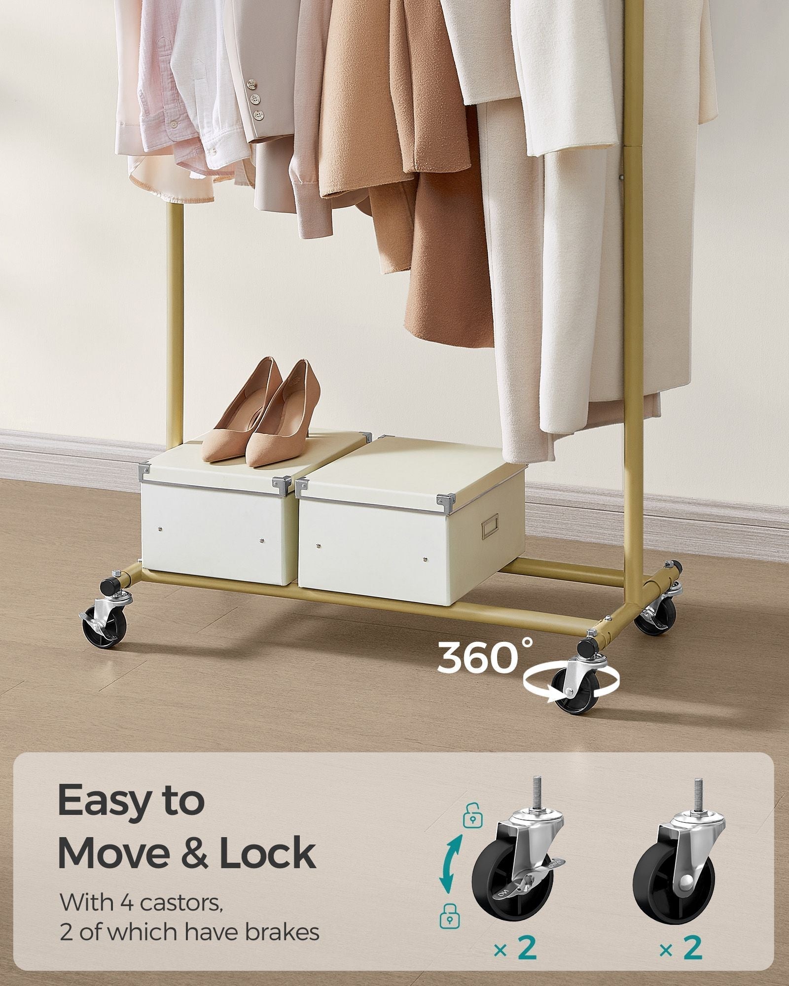 Heavy-Duty Clothes Rack - Metal - Pale Gold - Extendable Hanging Rail
