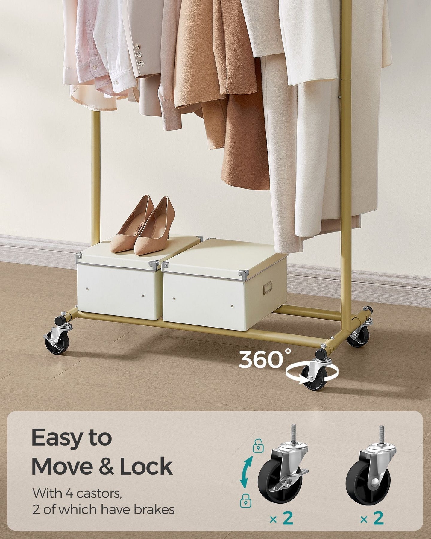 Heavy-Duty Clothes Rack - Metal - Pale Gold - Extendable Hanging Rail