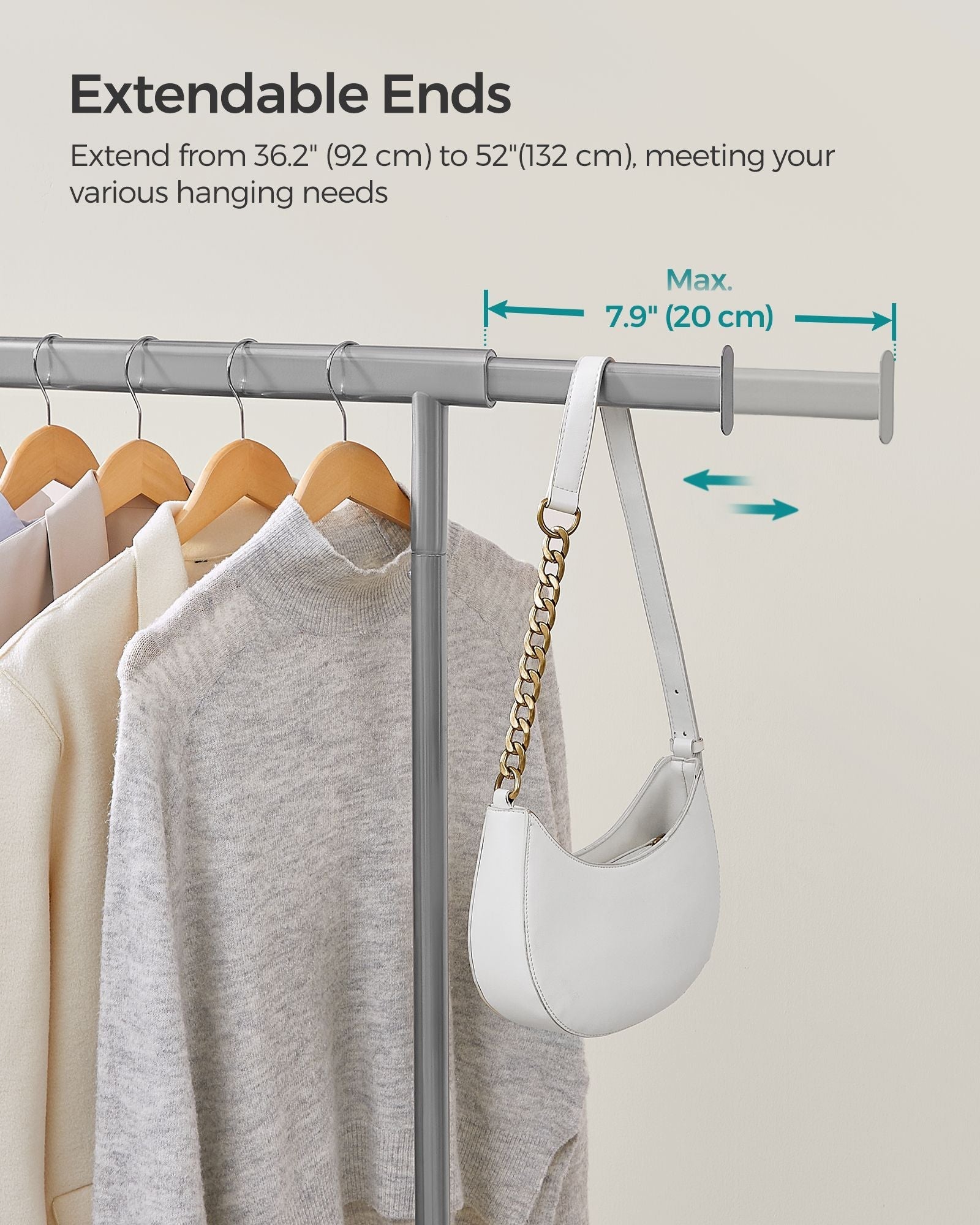 Heavy-Duty Portable Clothes Rack - Metal - Dove Grey - Extendable Hanging Rail