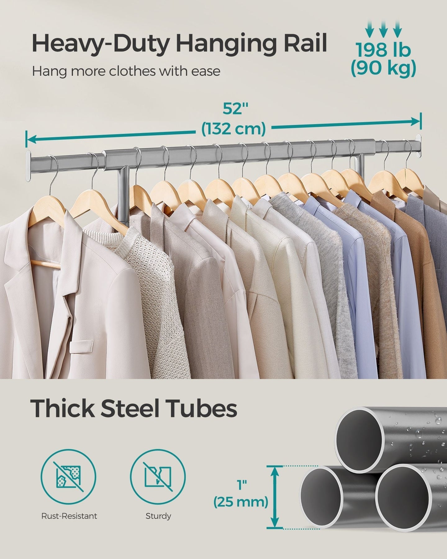Heavy-Duty Portable Clothes Rack - Metal - Dove Grey - Extendable Hanging Rail