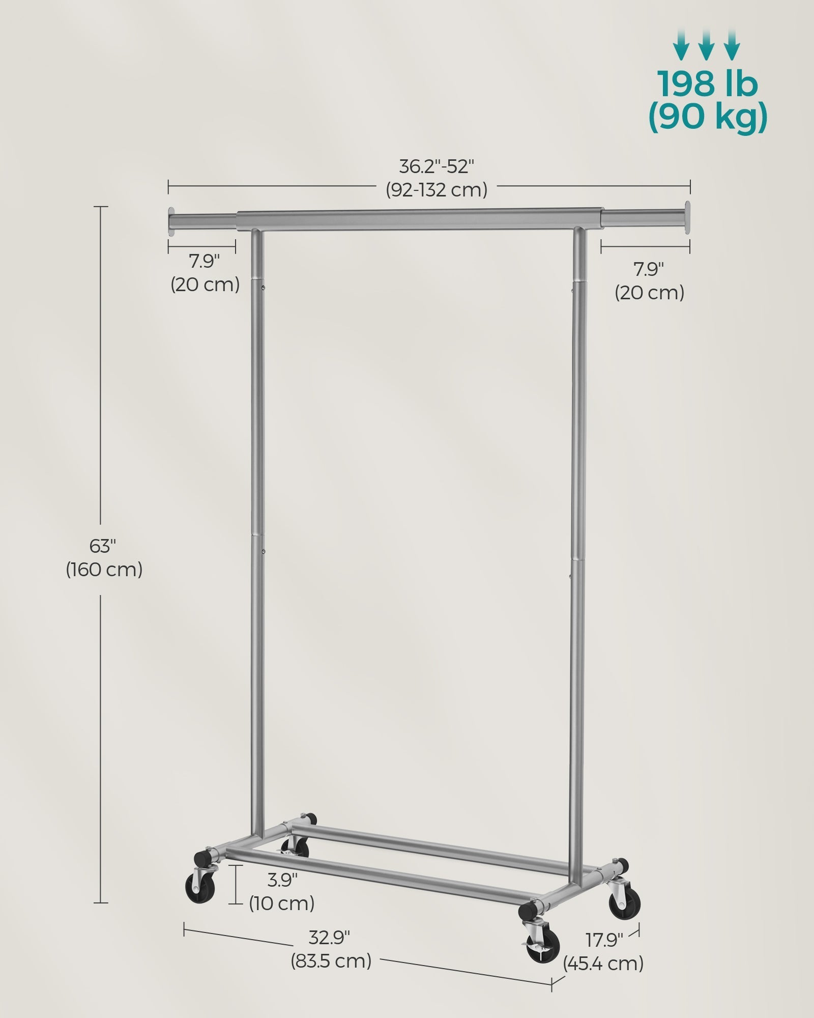 Heavy-Duty Portable Clothes Rack - Metal - Dove Grey - Extendable Hanging Rail
