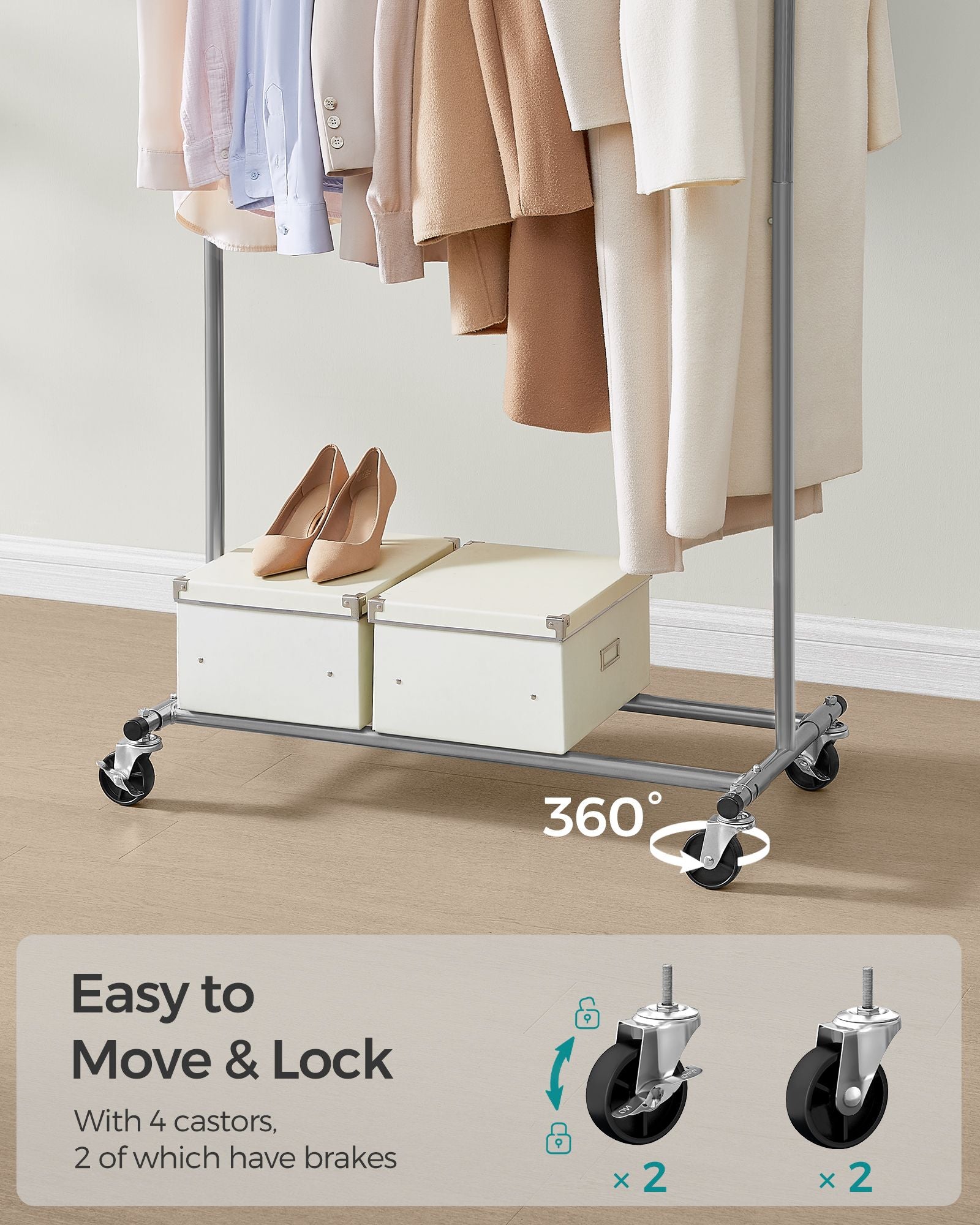 Heavy-Duty Portable Clothes Rack - Metal - Dove Grey - Extendable Hanging Rail