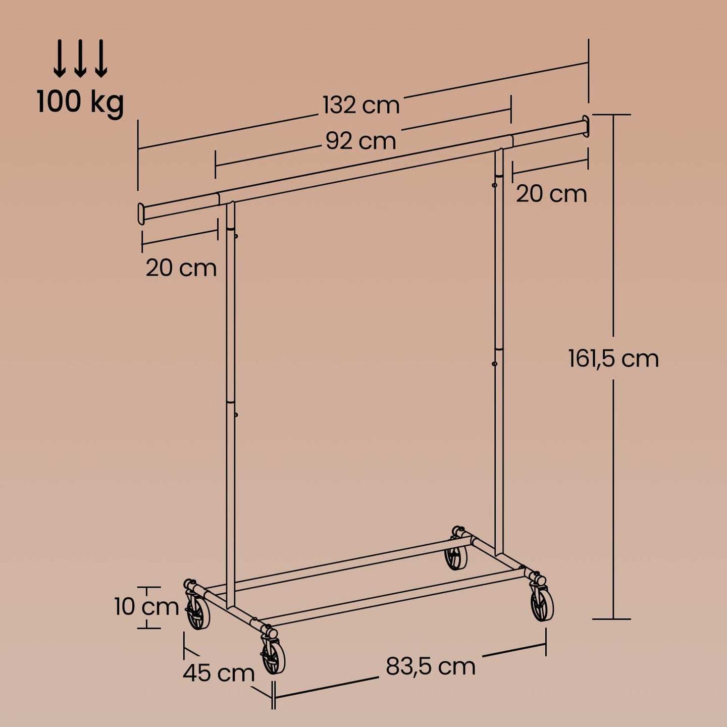 Clothes Rack - Metal - Silver - Extendable