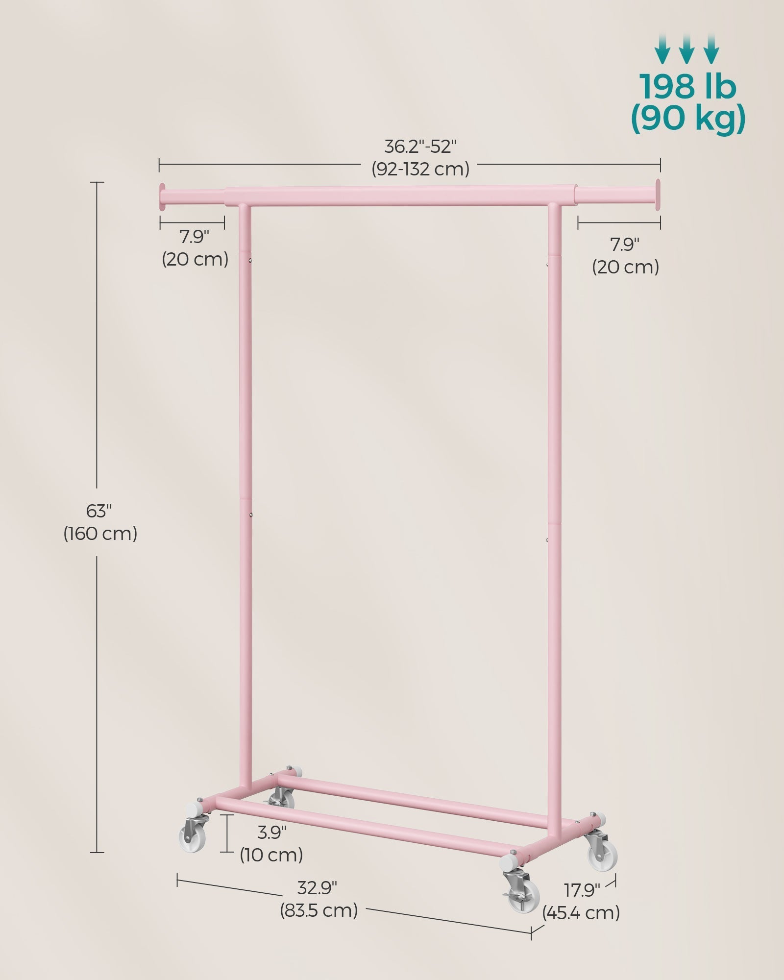 Heavy-Duty Clothes Rack - Metal - Jelly Pink - Extendable and Portable with 90 kg Load Capacity