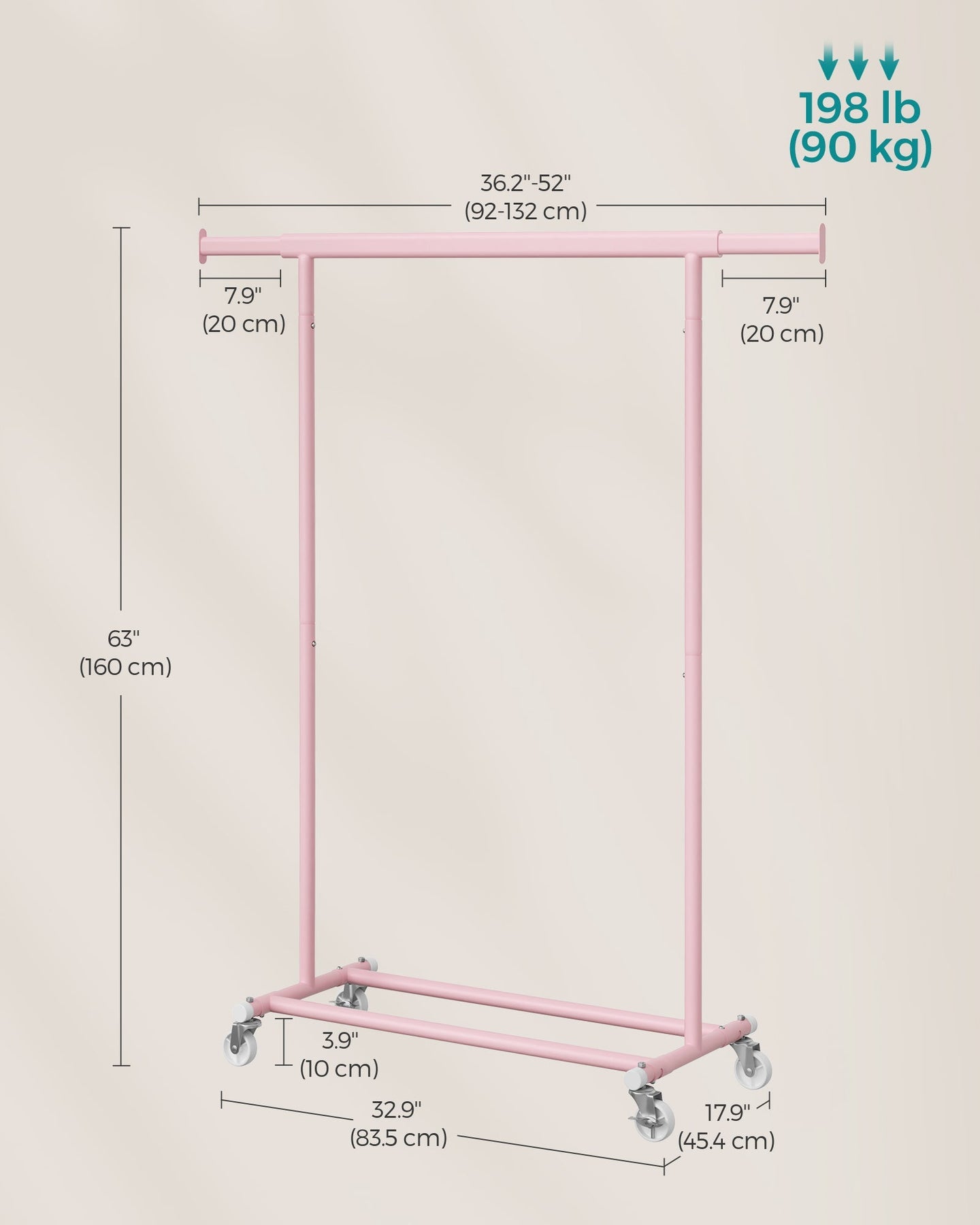 Heavy-Duty Clothes Rack - Metal - Jelly Pink - Extendable and Portable with 90 kg Load Capacity