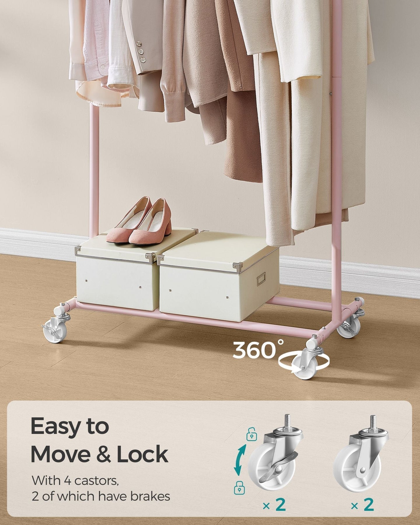 Heavy-Duty Clothes Rack - Metal - Jelly Pink - Extendable and Portable with 90 kg Load Capacity