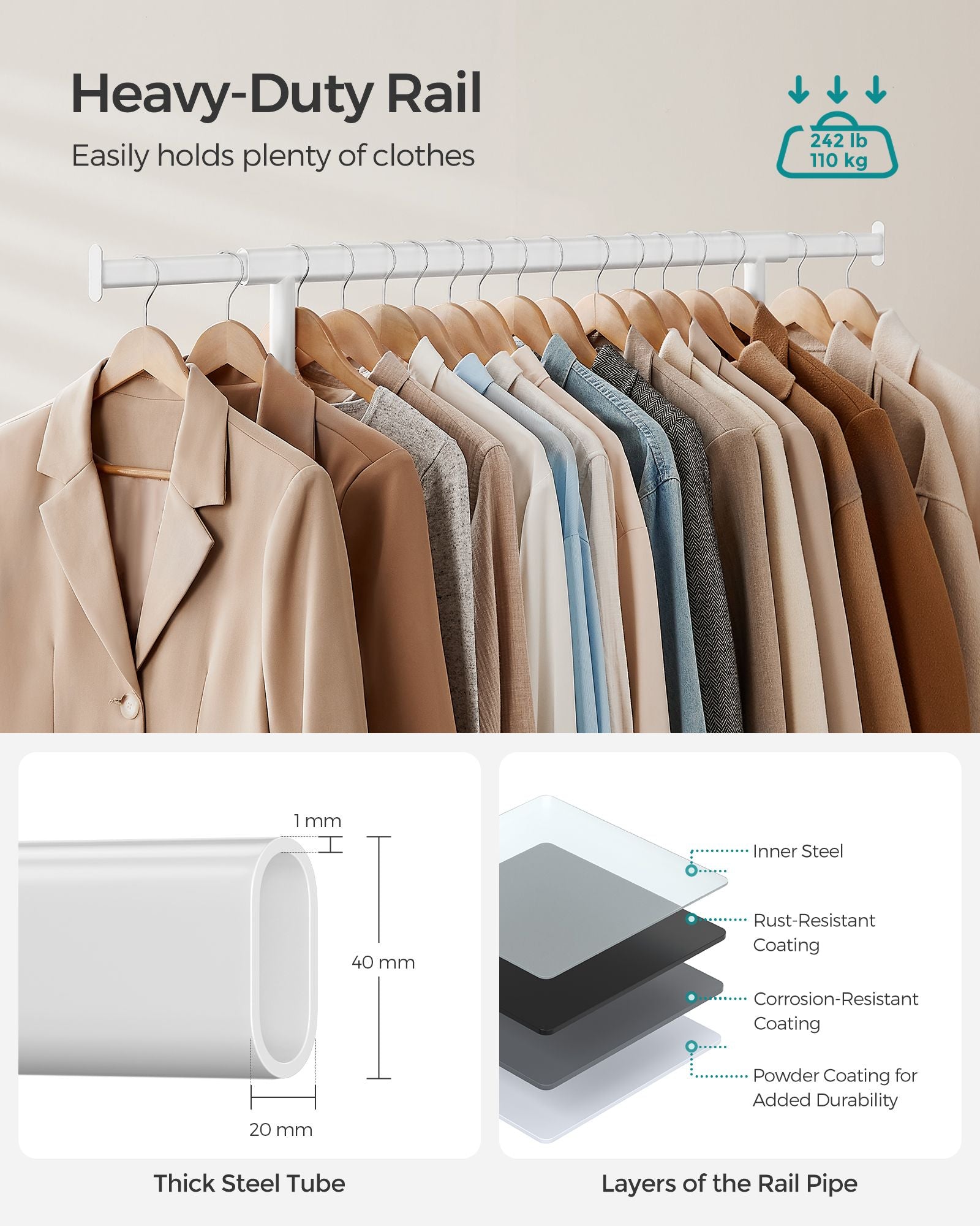 Heavy Duty Clothes Rack - Metal - Portable