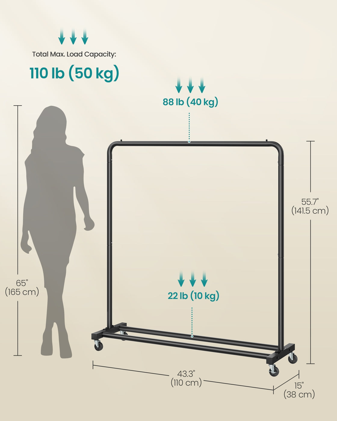 Clothes Rack - 90 kg - Steel - 2 Lockable Wheels