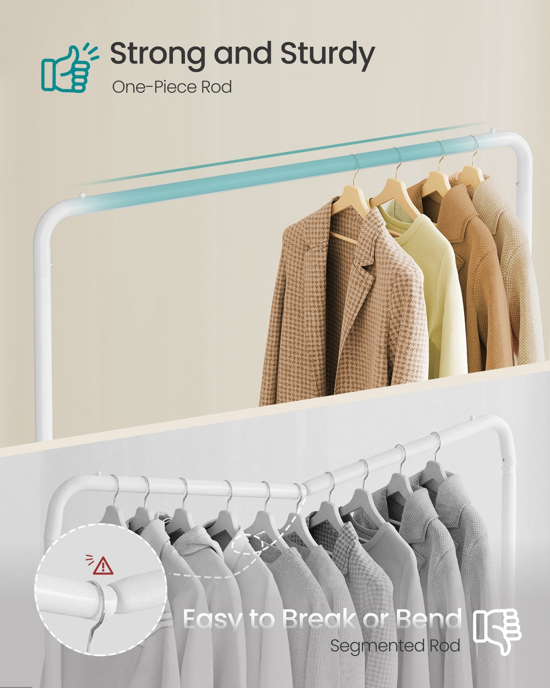 Clothes Rack - Size 90L - Steel - 2 Lockable Wheels