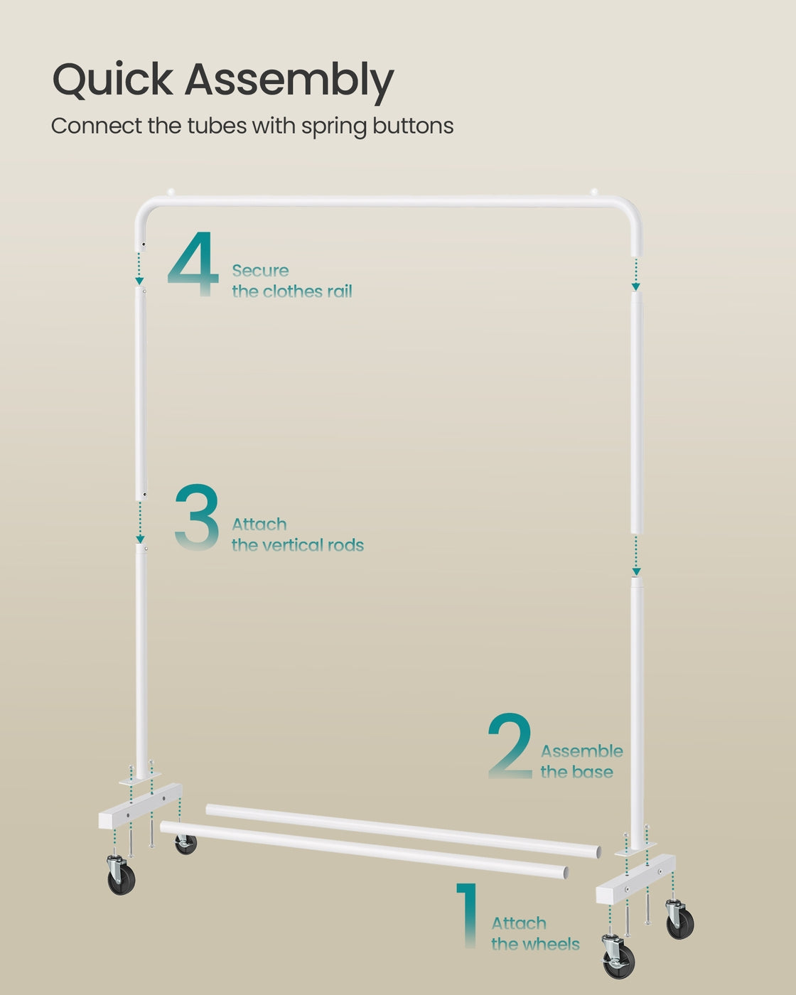 Clothes Rack - Size 90L - Steel - 2 Lockable Wheels