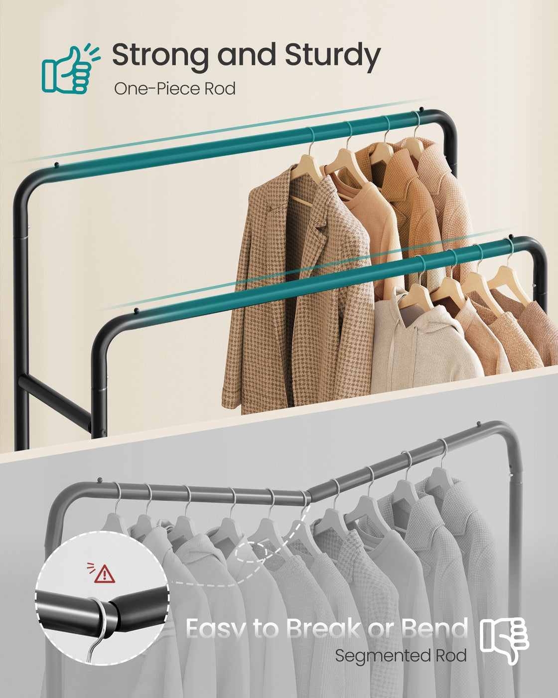 Clothes Rack - 90kg - Steel - Double Rods